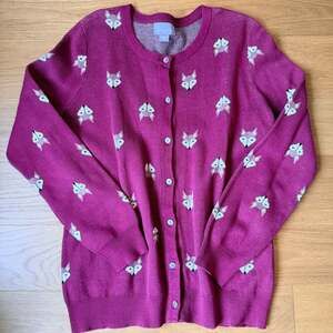 Laura Scott Fox Pattern Button Front Knit Cardigan Sweater Magenta Size M